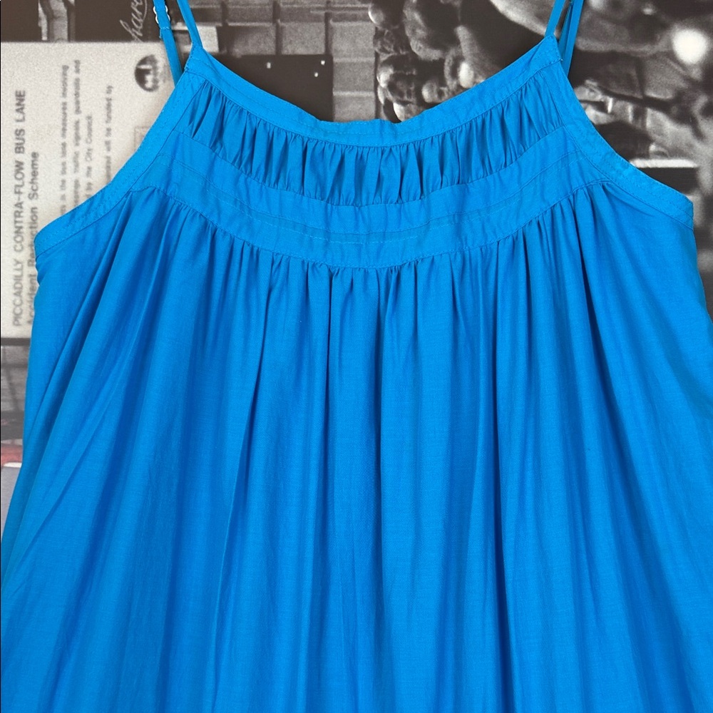 Black Halo Zinnia Maxi Dress Blue Tiered Ruffle Front Slit Sleeveless Sz. S - Picture 3 of 11